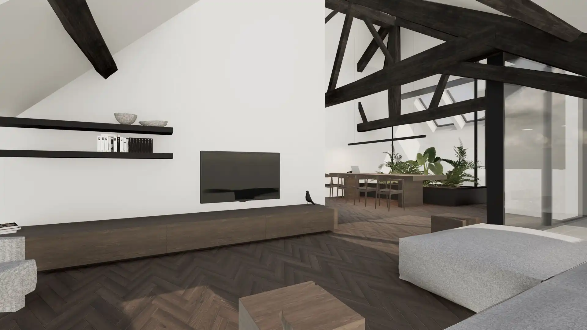 Uniek dakappartement met zichtbare dakstructuur. foto 2