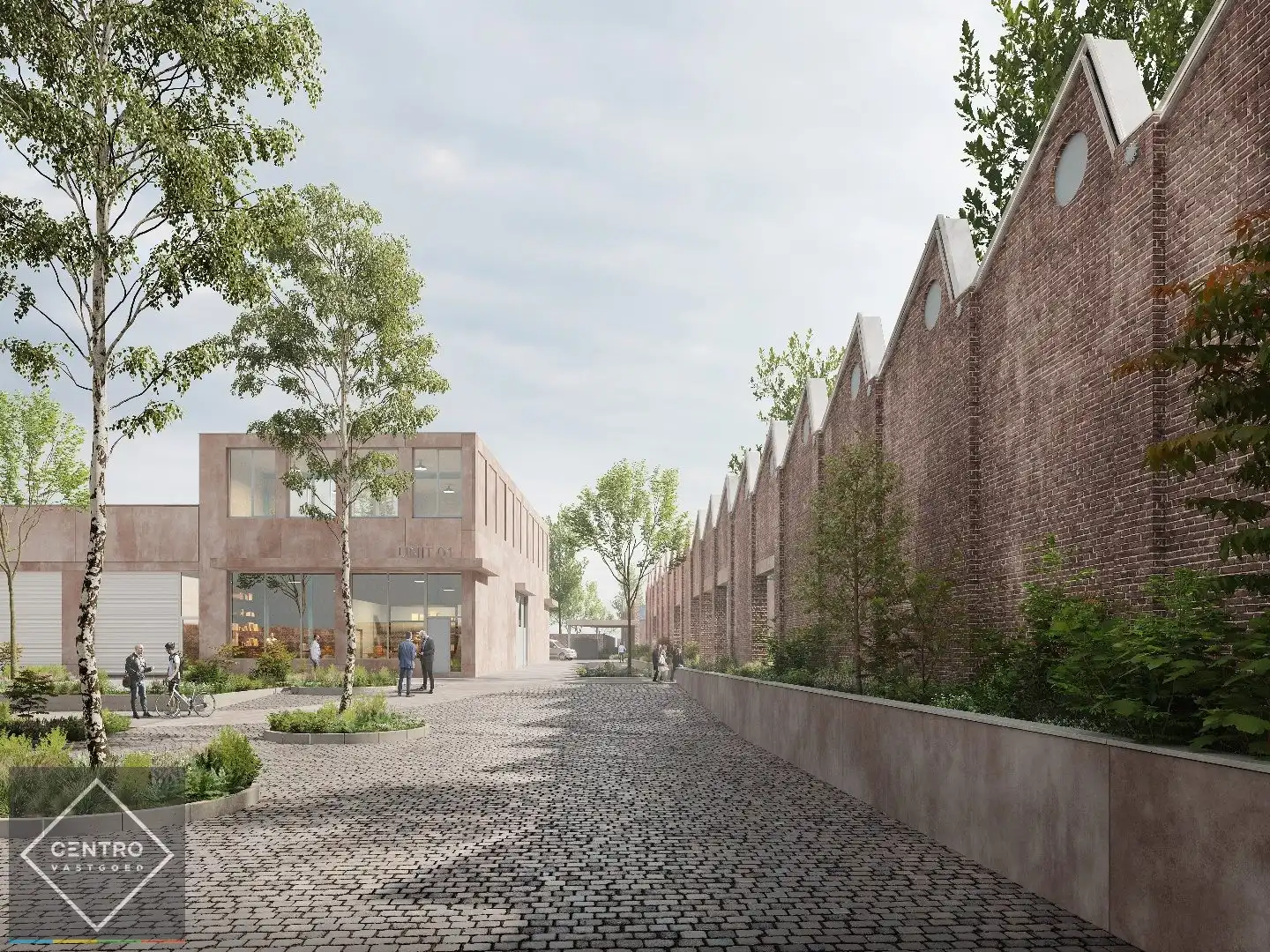 Nieuwbouw KMO-Unit van 216m² (met aansluiting op WARMTENET) en veel natuurlijke lichtinval op TOP-locatie te Kortrijk. foto {{pictureIndex}}