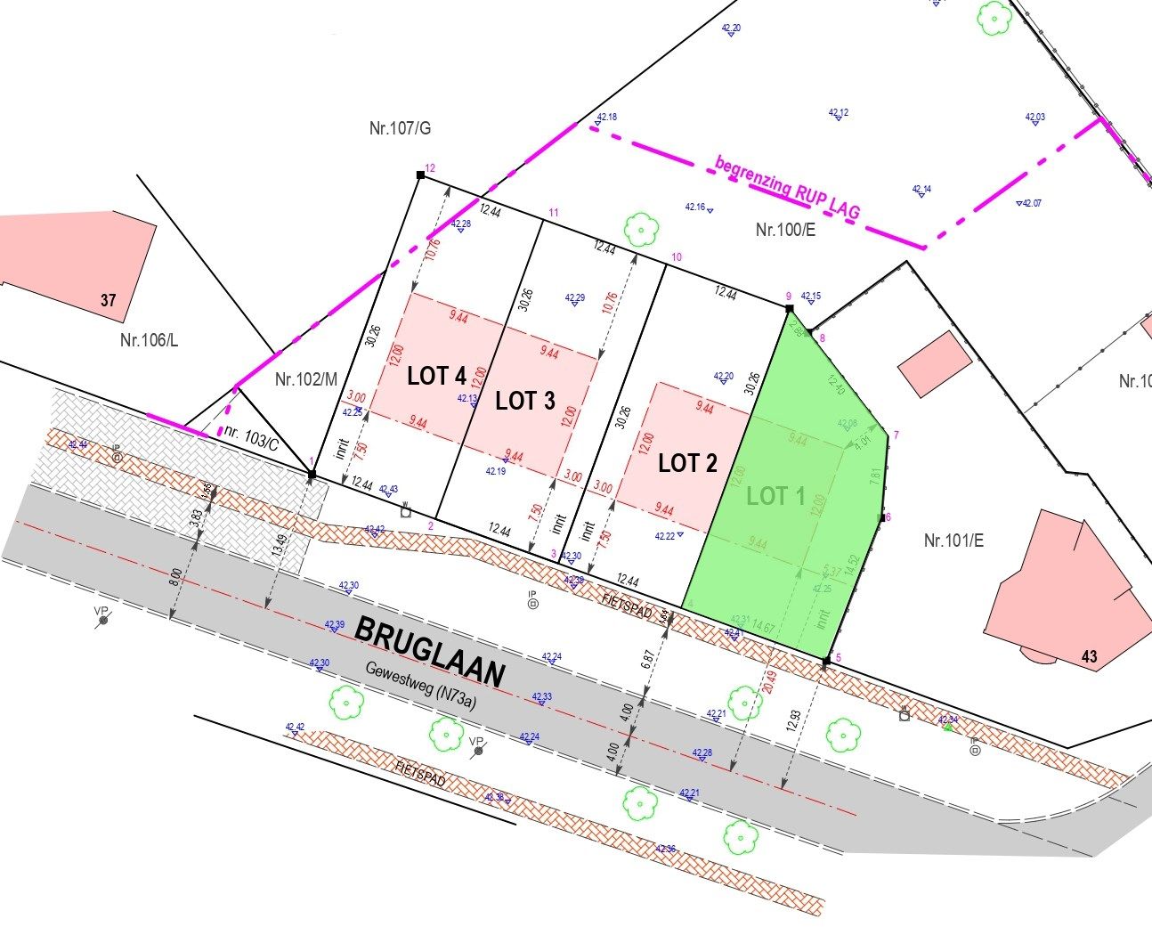 Perceel bouwgrond voor halfopen bebouwing van 03a 73ca foto {{pictureIndex}}
