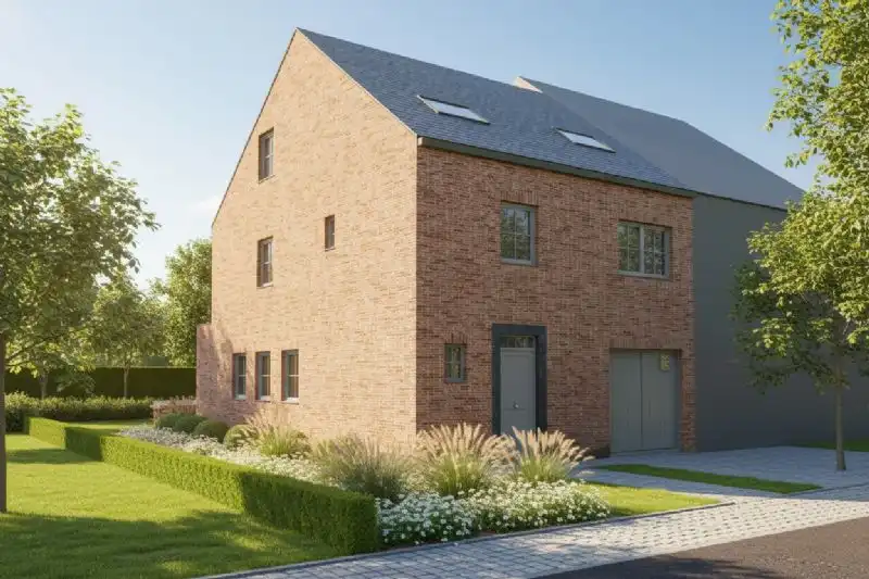 Nieuw te bouwen halfopen woning te De Pinte. foto {{pictureIndex}}