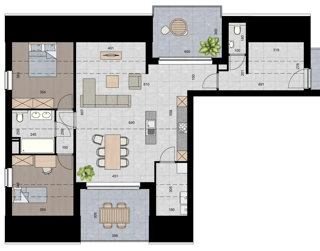 Ruim appartement (120 m²) met 2 slpk en 2 terrassen. foto 2