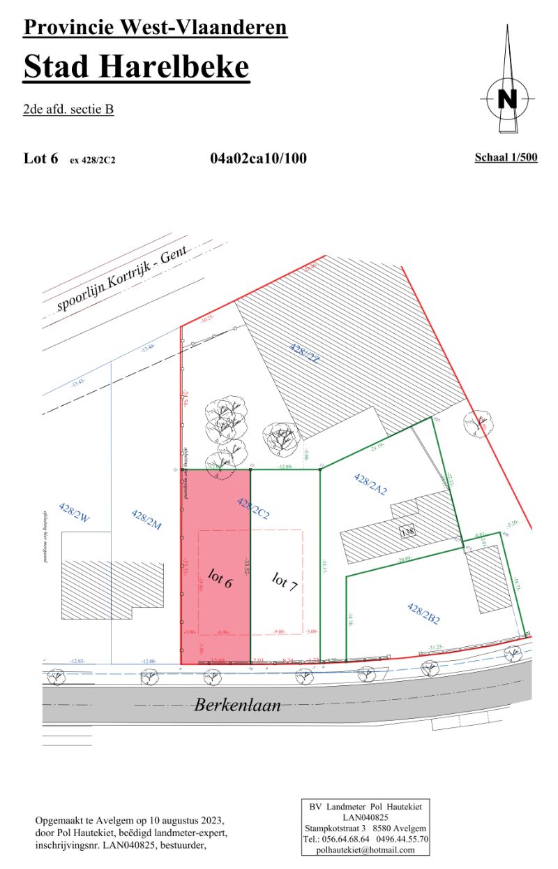 LOT 6: 402 m² BOUWGROND TE KOOP VOOR HOB in HARELBEKE (12 x 33.52) foto {{pictureIndex}}