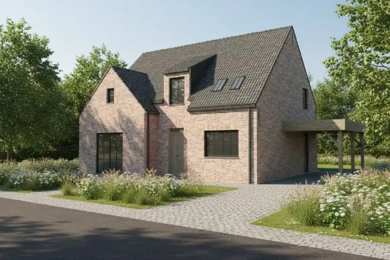 Nieuw te bouwen alleenstaande woning met vrije keuze van architectuur te Ardooie. foto {{pictureIndex}}