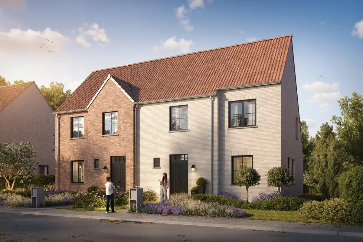 Hedendaagse en energiezuinige halfopen bebouwingen in Meulebeke foto {{pictureIndex}}