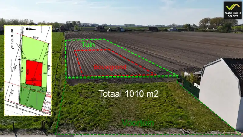Vastgoed Select: Bouwgrond te koop in Watervliet 1010 m² tussen de akkers, westgerichte tuin foto {{pictureIndex}}