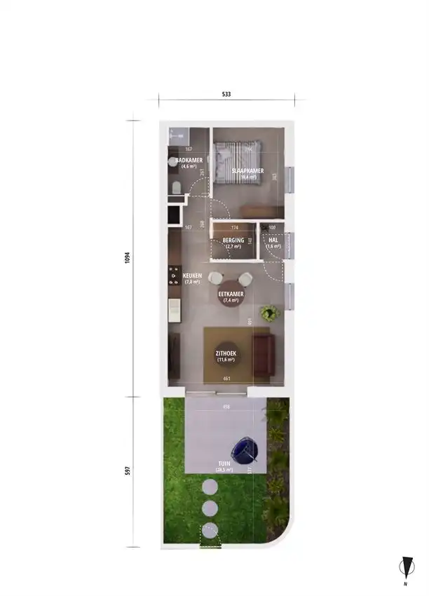 Gelijkvloers éénslaapkamer appartement foto 5