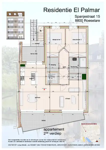 Nabij centrum Roeselare : recent  2 slaapkamers en twee terrassen in de Residentie El Palmar. Totale oppervlakte 138,43 m². foto 18